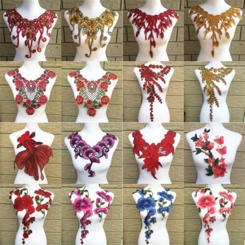 New!! 1Pc Embroidered Butterfly Flower Lace Collar Neckline Venise Applique Embroidery Sewing on Patches Sewing Accessories