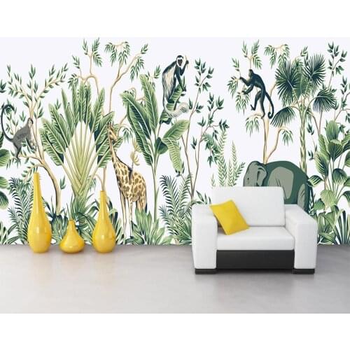 Beibehang Custom wallpaper hand painted tropical rainforest animal background mural home decoration living room 3d wallpaper