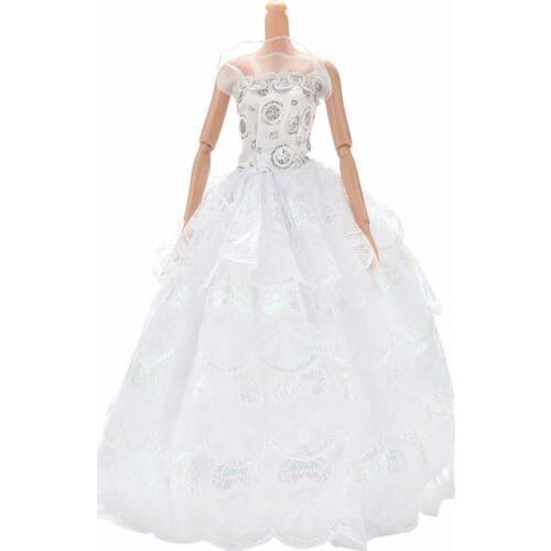 Charming Summer Floor Length White Party Wedding Dress For Handmade 4 Layers Doll Princess Dresses Clothing