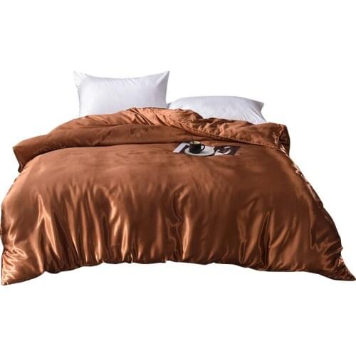 Solid Coffee Color Silk Duvet Cover Luxury Ice Silk Quilt Cover with Zipper Single Double Twin Full Queen King Comforter Case