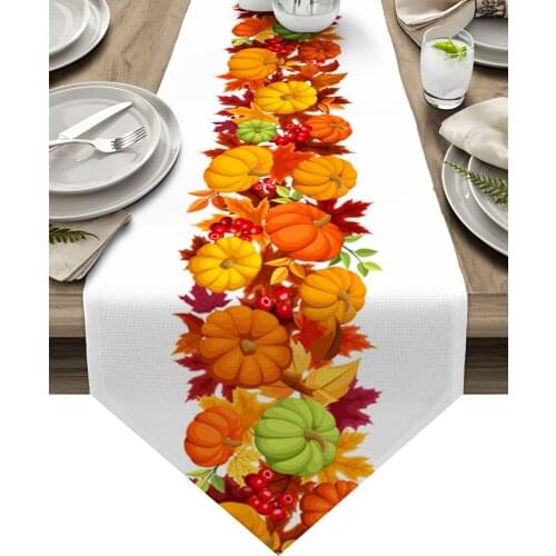 Autumn Table Runners Thanksgiving Pumpkin Maple Leaves Modern Home Dining Room Decor Table Cloth Wedding Party Table Runners