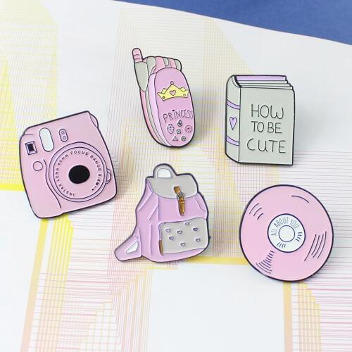 Pink Daily Camera Icon CD Brooch Cute Book Polaroid Mobile Phone Brooches Clothes Badge Enamel Lapel Pins Brooches Decoration
