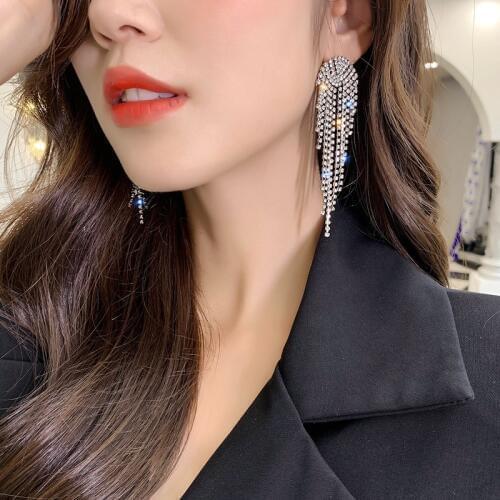 New Gold Color Long Crystal Tassel Dangle Earrings for Women Wedding Drop Earing Brinco Fashion Jewelry Gifts