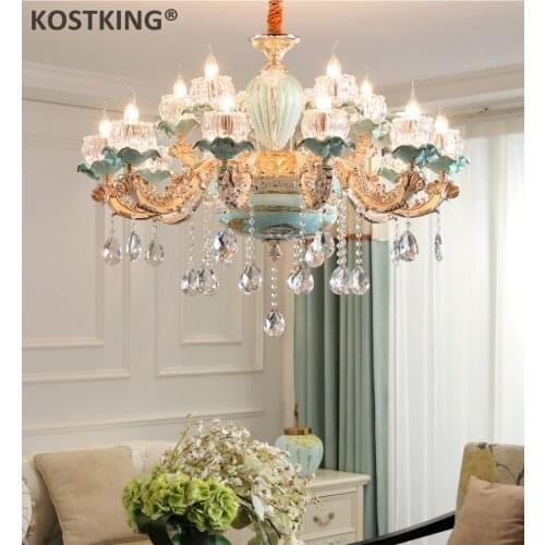 Nordic Chandelier lustre cristal Blue Ceramic Chandeliers Light Dining Room crystal ceiling Bedroom Lamp Living Room Chan