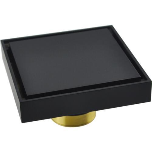 Modern Pure Black Invisible Shower Floor Drain /Bathroom Balcony Use Brass Material Rapid Drainage Tile Insert Square Drains