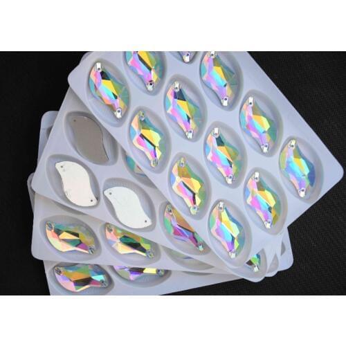 All Size Glass Crystal S shape Sew On Stones Shiny Crystal Clear AB Flatback 2 holes 6*12mm,10*20mm,15*30mm Sewing Jewelry Beads
