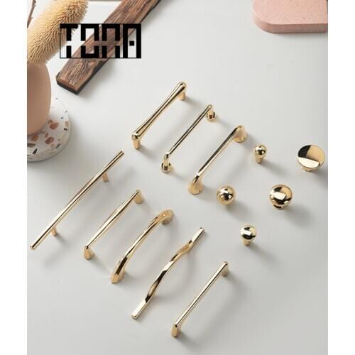 Tona Modern Gold Cabinet Handle&Knobs Drawer Pulls Cabinet Knob Cupboard Polished Handles Furniture Hardware for Dresser
