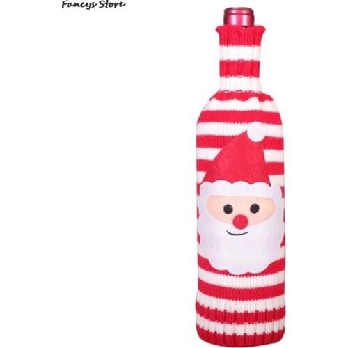 Knitted Wine Set Snowman Santa Elk Holiday Decoration Kitchen Home In Stock 2021 New Retractable Wine Clothes Happy Red Stripes