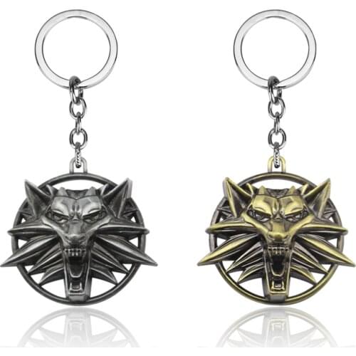 Wizard 3 Wild Hunt Game Key Chain Metal Wolf Head Keyring Gaming Peripherals Zinc Alloy Wolf Head Personality Key Pendanrt