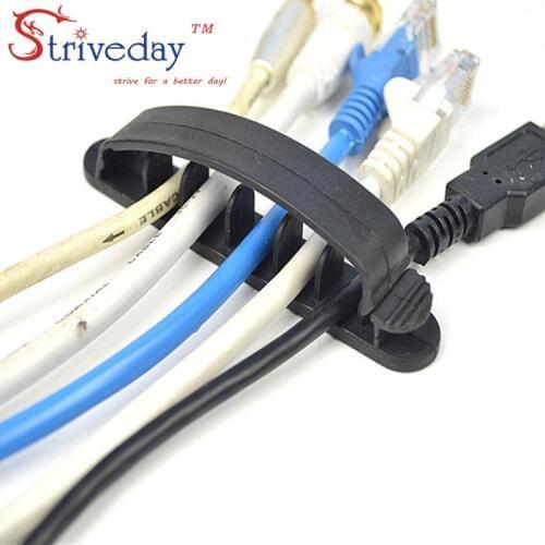 1 PCS High quality desktop finishing Five grooved clamshell solid line clamp fixed wire cable clip Black / gray