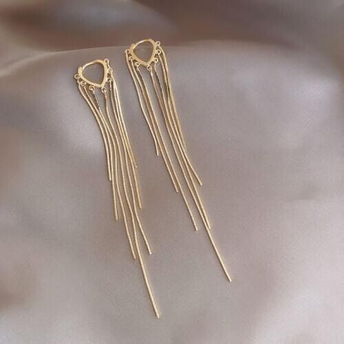 YAOLOGE Hollow Heart-Shaped Multiple Tassel Earrings Long Charming Elegant Golden Earrings Dangle Party Jewelry Accessories