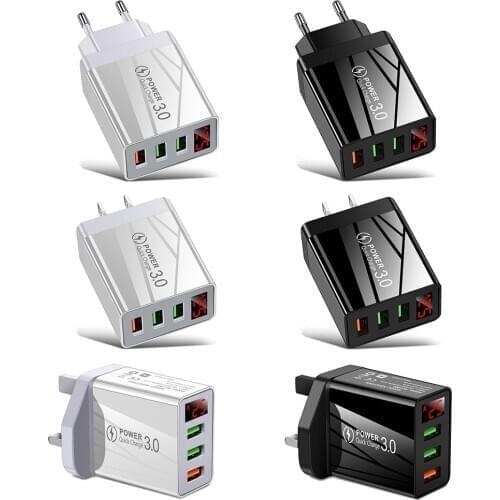 Q7 EU US UK Plug3 USB Light Effect Quick Charge for iPhone Mobile Phone QC 3.0 Fast Digital Display Wall Chargers Power Adapter