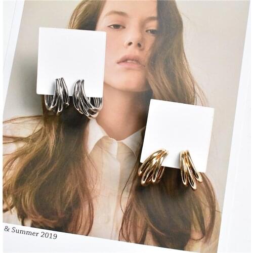 3 Layered Gold Silver Color Metal Earrings For Women Wedding Geometric Round Circle Statement Earing Fashion Jewelry Earrings