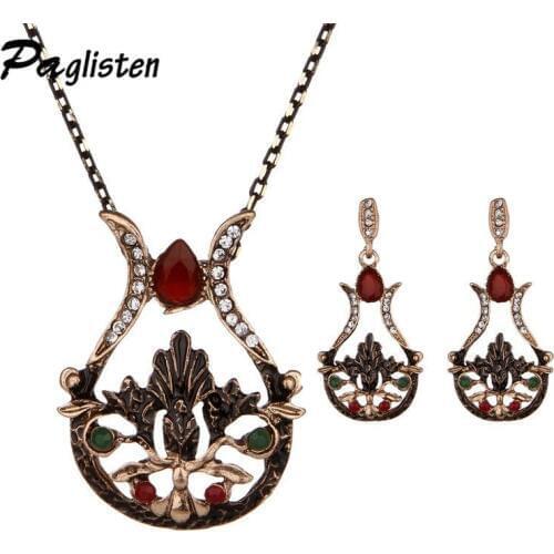 New Fashion Multicolor Rhinestone Crystal Blessing bag Hollow Chokers Necklaces Earrings Long Pendants Jewellery Set For Women