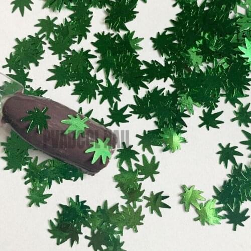 Green Weed Leaves Pot Leaf Glitter Nails Holographic Grass 3D Shape Gel Acrylic Nail Art Decorations