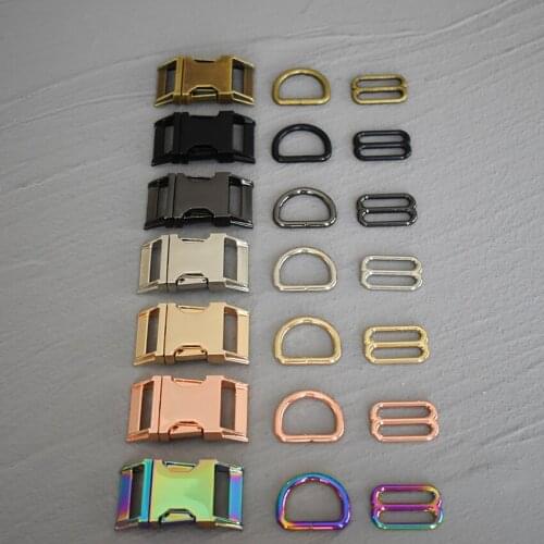100 Sets 15mm/20mm/25mm Webbing Metal Hardware D Ring Adjuster Belt Strap Slider Release Buckle Three-Piece For DIY Dog Collar