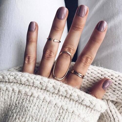 4 Pcs/Set Bohemia Women Vintage Oval Round Geometric Metal Opening Adjustable Gold Ring Set Women Fashion Clothing Jewelry