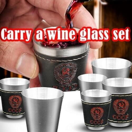 4Pcs/set Stainless Steel Shot Glass With Polished And Leather Wrap Wine Glasses Cups Wine Beer Whiskey Mugs Travel Cup