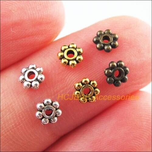 400Pcs Retro Tibetan Silver Antiqued Gold Bronze Tone Daisy Flower Spacer Beads Charms 4mm