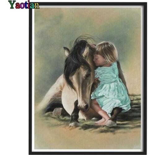 5d diy diamond embroidery Little girl and horse full square round drill diamond painting mosaic kit Diamond Mosaic animal