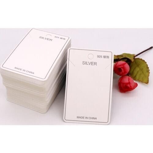 5x8cm White Paper Jewelry Packaging Cards Tag 100pcs/lot 925 silver Necklace Bracelet Pendant Display Card printed made in China