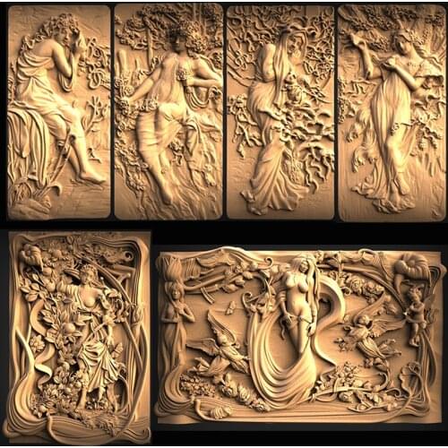 6pcs 3d STL Model Women Mythology for CNC Router 3D Printer Artcam Aspire Bas Relief_Wall Decor Relief