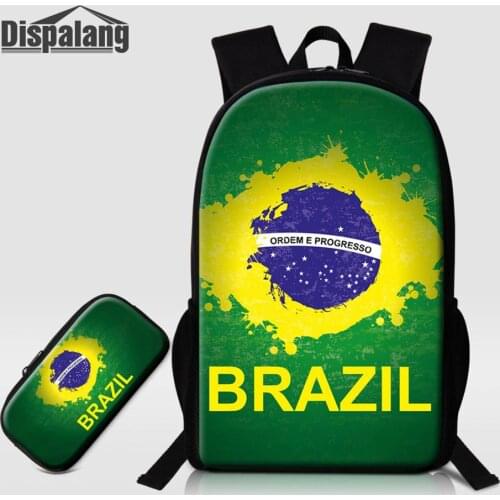 Dispalang Brazilian School Backpack With Pencil Case 2 PCS Bags Set For Boys Football Fashion Schoolbag Childrens Print Bookbag