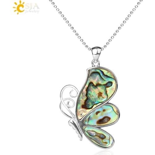 CSJA Butterfly Pendant Natural Abalone Shell Paua Beads Unique Color Animal Pendants for Women Men Necklaces Trendy Jewelry E343