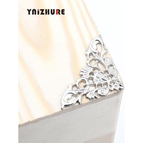 Zinc Alloy Wooden Box Coner,Wine Box Protector,Embellishment Findings Triangle Corners Antique Flower Hollow 4Pcs