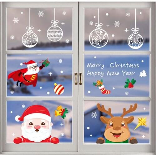 Double Side Static Sticker Removable Christmas Wall Stickers New Year Decor Santa Claus Deer Xmas Tree Window Room Decoration