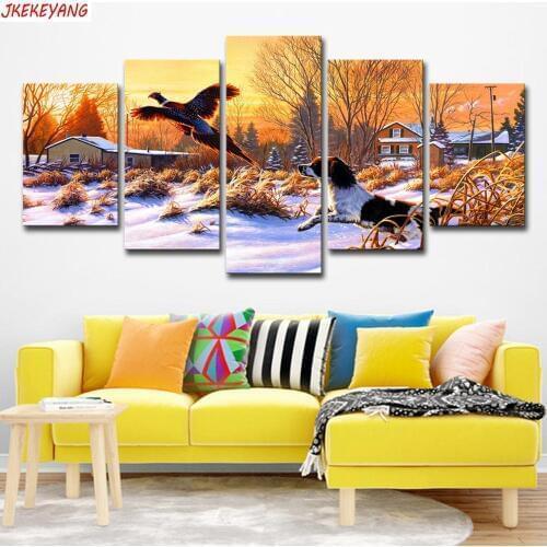 Full Square/Round Drill 5D DIY diamond painting 5pc Snow dog Pictures mosaic Diamond Embroidery Wall Arts J2212