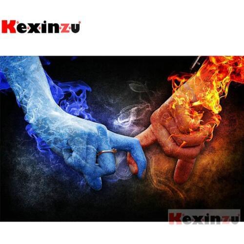Kexinzu Full Square/Round Drill 5D DIY Diamond Painting "Ice fire holding hands" Diamond Embroidery Cross Stitch 3D Decor Gift K