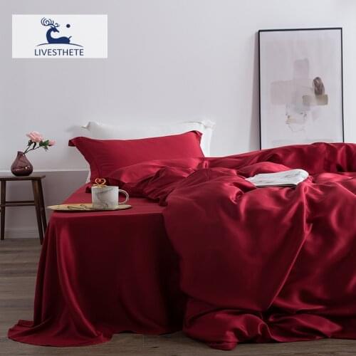 Liv-Esthete Wine Red 100% Silk Bedding Set Women Beauty HeaLthy Duvet Cover Set Flat Sheet Bed Linen For Healthy Bed Set 4pcs