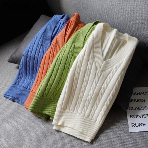 Twist casual Autumn Winter Basic short Sweater vest v-neck sleeveless crop Sweater pullovers Women 2020 loose Pullover female