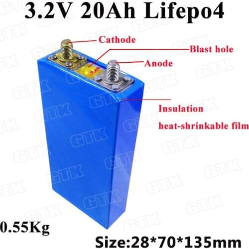 2pcs Lifepo4 3.2v 20Ah lithium battery 3C rate for 12v 24v energy storage system EV camper caravan