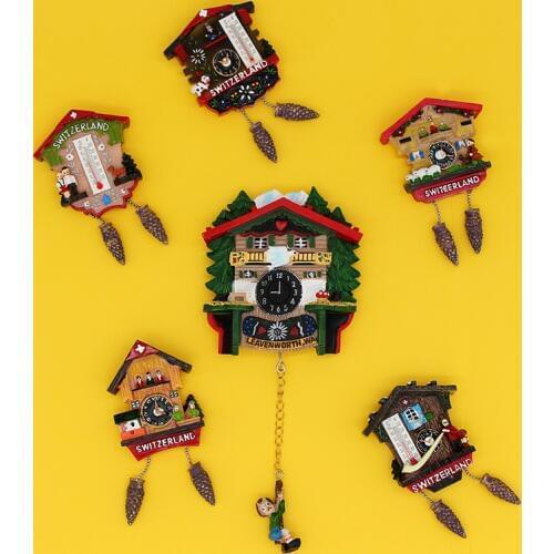 Magnetic refrigerator sticker cuckoo bell green little man Swiss tourist souvenir refrigerator sticker 3D hand-painted handmade gifts home kitchen decoration creative gift souvenir magnetic sticker Tourism gifts