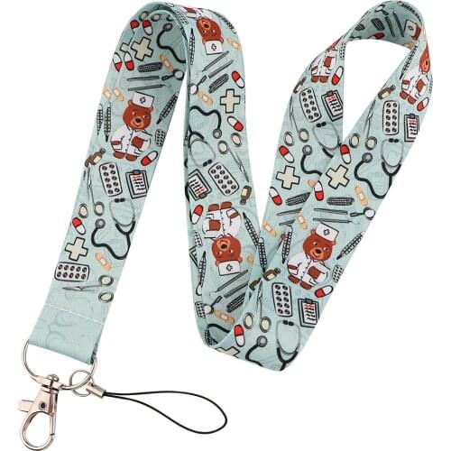 PF1158 Bear Doctors Lanyard for Key Medical lanyards id badge holder Key Chain Key Holder Hang Rope Key Rings Nurse Accessories