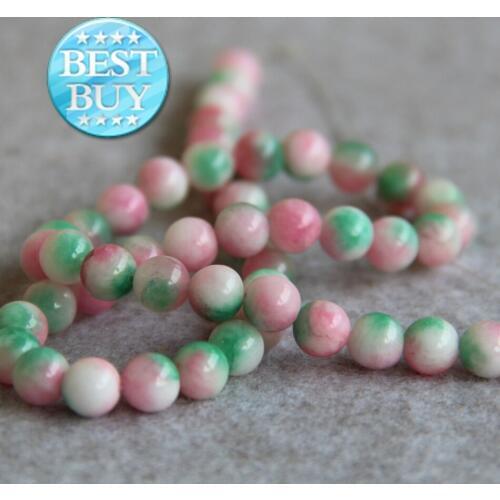 Min Order1)8mm Fashion Multicolor Rose&Green beads chalcedony Round DIY stones 15" Jewelry making design wholesale