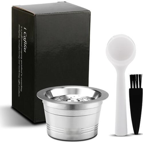 Reusable Stainless Steel Coffee Capsule Cup Refillable Filter+Spoon Brush For TCHIBO Cafissimo
