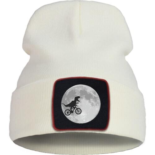 Dinosaur Bike Moon Cartoon Printing Fashion New Knit Hats Women Cotoon Warm Men Winter Hat Solid Color Simple Beanie For Boys