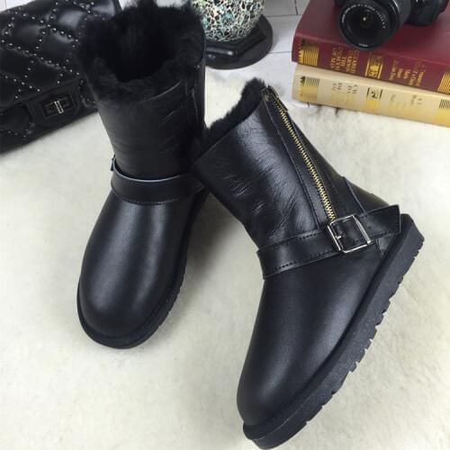Fashion Women Boots Genuine Sheepskin Leather Snow Boots 100% Natural Fur Boots Warm Wool Waterproof Winter Boots Non-Slip Shoes