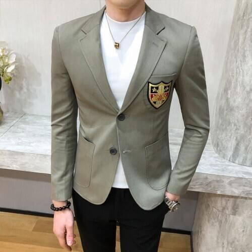 Men Gold Embroideried Blazer Slim Fit Masculino New Spring Singer Host Costume European Style Studio Stage Wear Terno Masculino