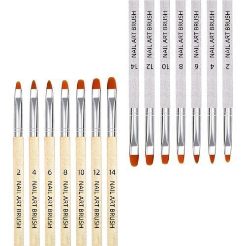 7Pcs/Set Nail Art Brush Set Clear Liner Painting Pen Round Head Glittering Handle UV Gel Polish Manicure Tool 2/4/6/8/10/12 Size