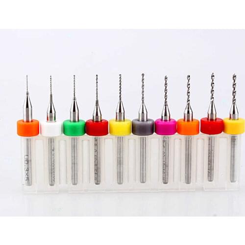 10Pcs 1/8in Shank 0.3-1.2mm PCB Drill Bit Set Tungsten Steel Carbide Mini Twist Drill Bit Kit Print Circuit Board Hole Opener