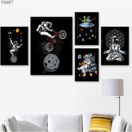 Funny Space Astronaut Planet Wall Art Canvas Painting Nordic Posters And Prints Wall Pictures For Kids Play Room Wall Decor
