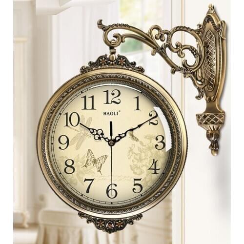 Nordic Vintage Wall Clock Electronic Silent Classic Europe Style Wall Clock Double Sided Industrial Reloj De Pared Home Decor