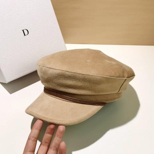 New Women Military Hat Winter Autumn Sailor Hats Black Ladies Beret Caps Flat Top Captain Cap Travel Internet Celebrity Navy Cap