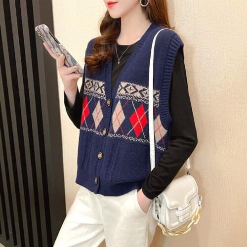 Preppy Single Breasted Knit Vest Spring Autumn Sleeveless Sweater Vest Women Knitted Crop Tops Casual Waistcoat Outwear