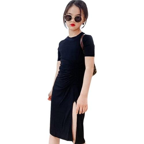 Teenage Girls Dress Solid Color Dress For Girl Casual Style Dress For Kids Summer Costume For Girls 6 8 10 12 14