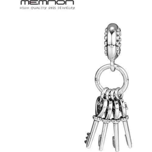 New Keys of Love Dangle charms 925 sterling Silver pendant hearts charm fit beads Bracelets necklace DIY fashion Memnon Jewelry